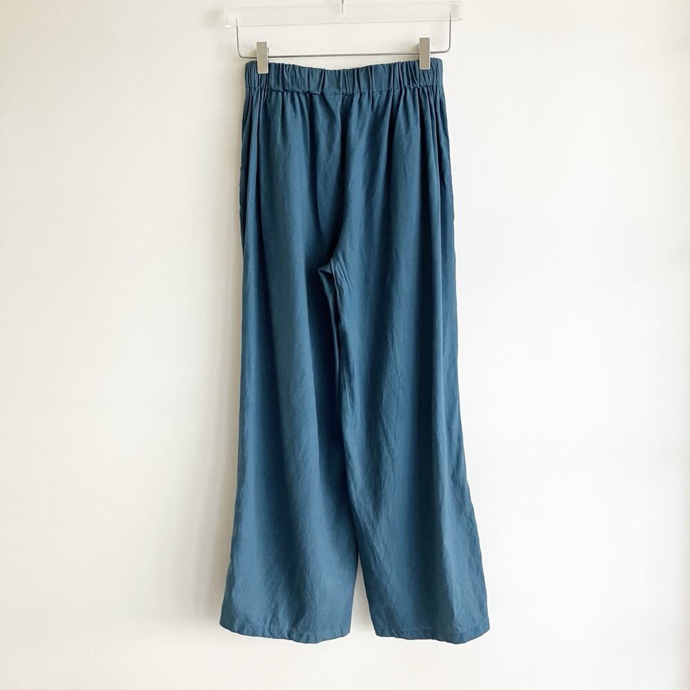 H/G Split Front Pants Womens Sz Small Linen Blend Blue High Rise Wide Leg Slit - Picture 6 of 7